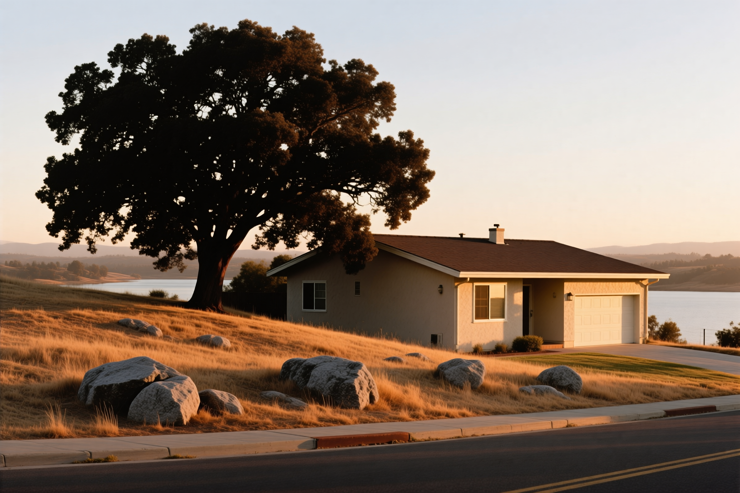 A ranch-style home on a sloped foothill lot near Cameron Park Lake